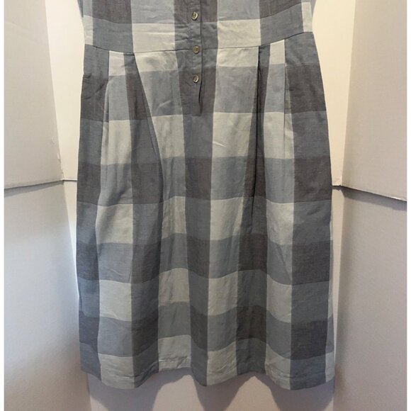 Pendleton Womens Dress 12 Gray Blue Gingham Plaid Linen Blend Button Front Midi - Picture 9 of 10